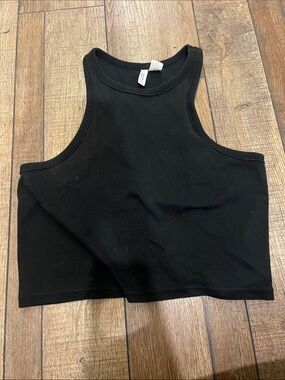 Divided Black Ribbed High-Neck Crop Top